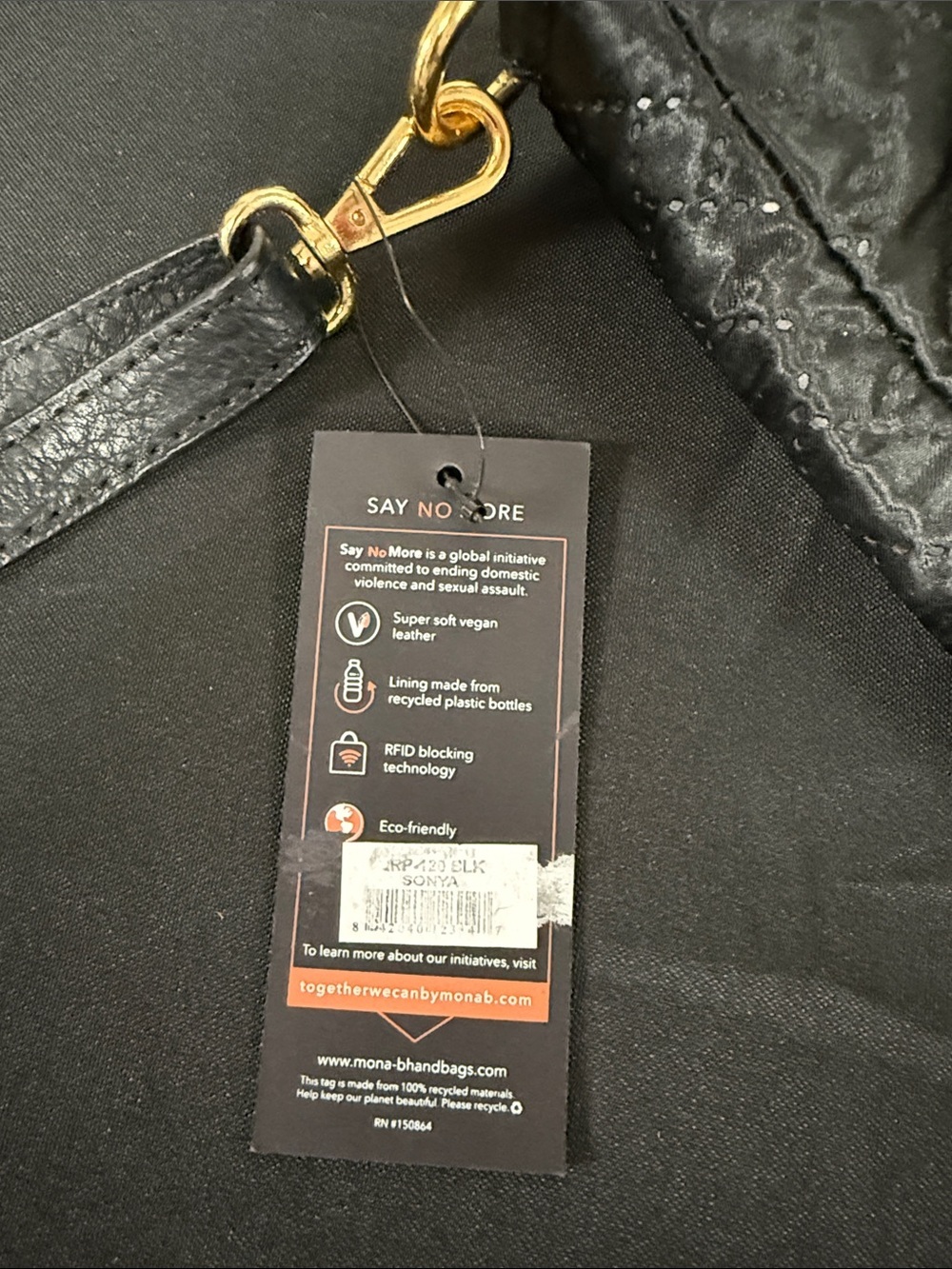 Mona B Black Quilted Crossbody Bag with Gold Hardware - Picture 2 of 10